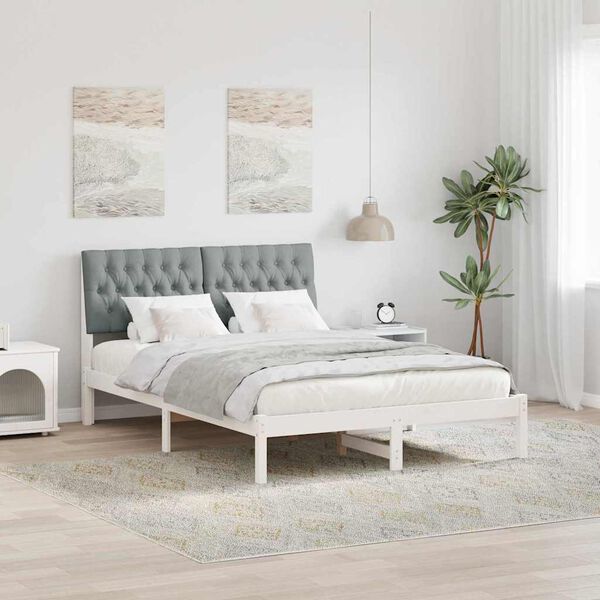 vidaXL Estructura de cama con cabecera Gris Claro 140 x 190 cm