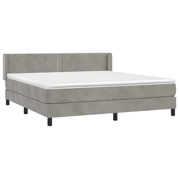 vidaXL Cama box spring con colch&oacute;n terciopelo gris claro 180x200 cm