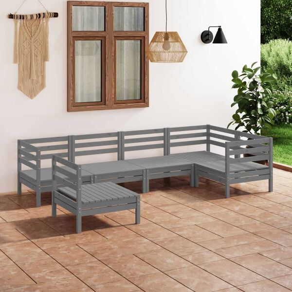 vidaXL Juego de muebles de jard&iacute;n 6 piezas madera maciza de pino gris