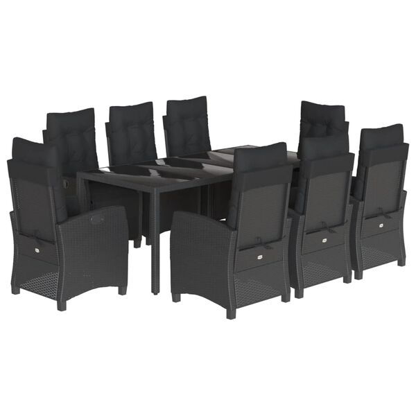 vidaXL Set de comedor de jard&iacute;n 9 pzas y cojines rat&aacute;n sint&eacute;tico negro