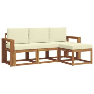 vidaXL Conjunto de sof&aacute;s de exterior con coj&iacute;n 4 pcs Natural y Crema