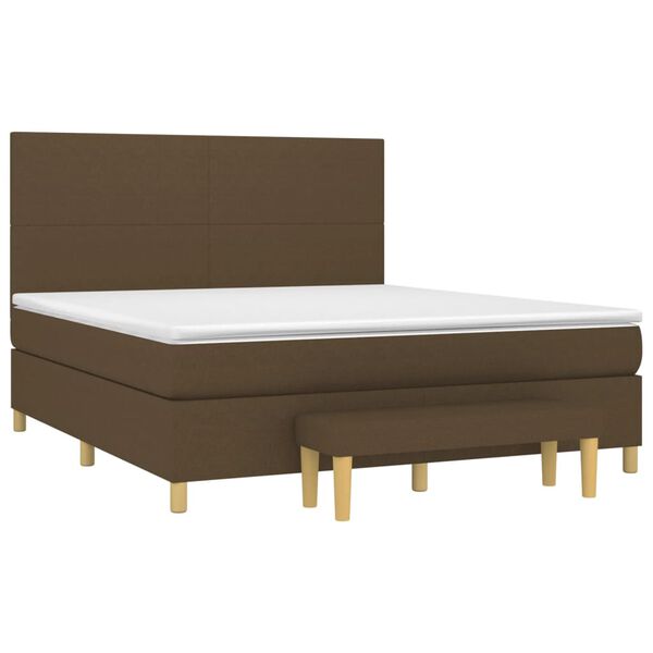 vidaXL Cama box spring con colch&oacute;n tela marr&oacute;n oscuro 180x200 cm