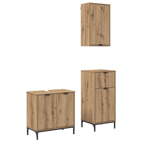 vidaXL Juego de muebles de baño con cajón 3 pcs Roble artesanal