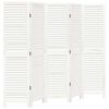 vidaXL Biombo separador de 5 paneles madera maciza Paulownia blanco retro