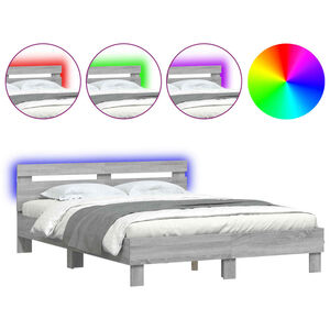 vidaXL Estructura de cama cabecero y luces LED gris Sonoma 150x200 cm