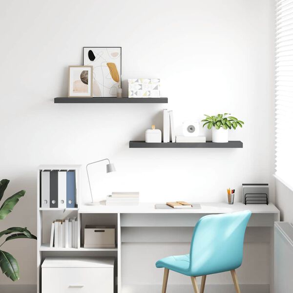 vidaXL Estantes flotantes pared 2 uds MDF gris brillo 90x23,5x3,8 cm