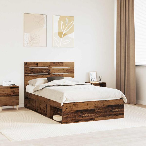 vidaXL Estructura de cama con cabecera Madera vieja 120 x 190 cm