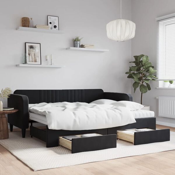 vidaXL Sofá cama nido con cajones terciopelo negro 90x200 cm