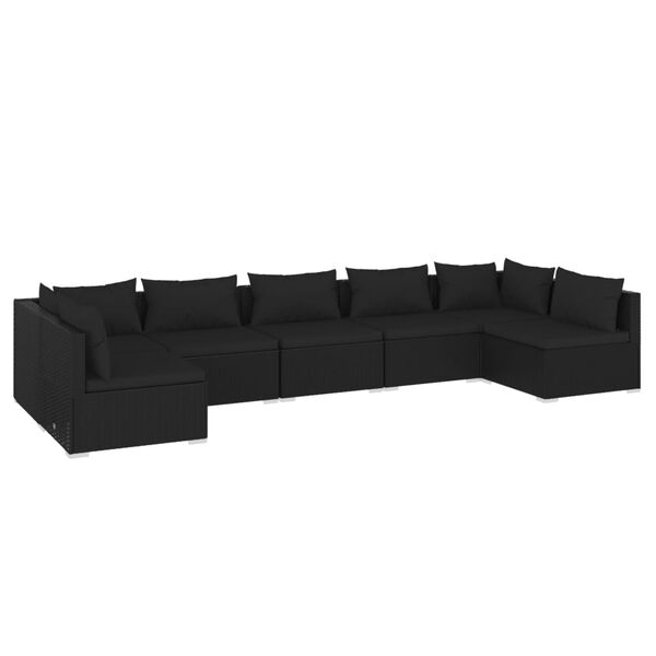 vidaXL Set de muebles de jardín 7 pzas y cojines ratán sintético negro