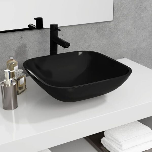 vidaXL Lavabo de vidrio negro 42x42x14 cm