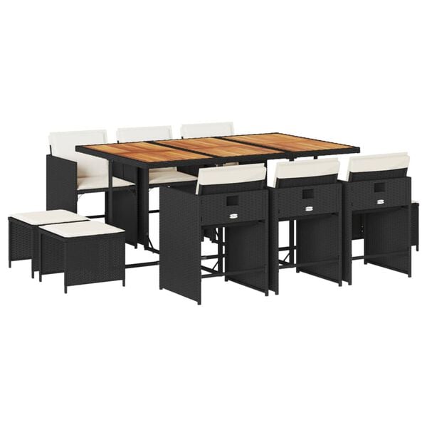vidaXL Set de comedor jard&iacute;n 11 pzas con cojines rat&aacute;n sint&eacute;tico negro