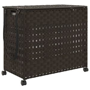 vidaXL Cesto de ropa sucia con ruedas rat&aacute;n marr&oacute;n oscuro 66x35x60 cm
