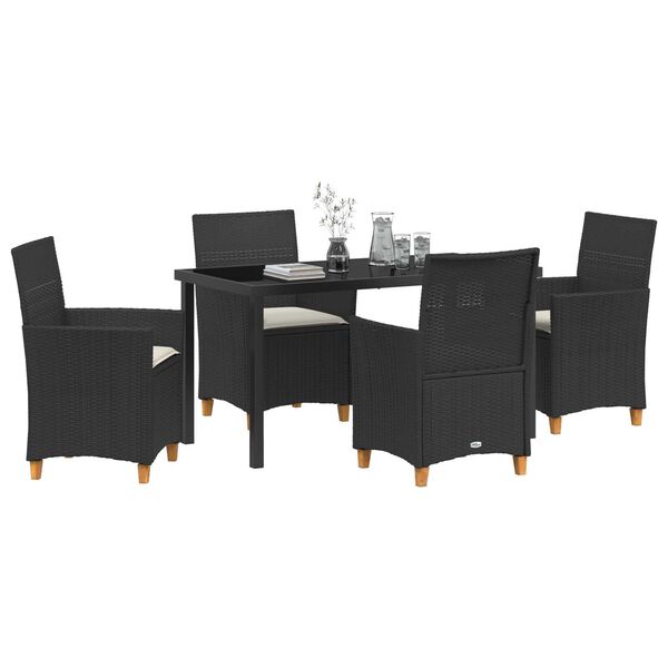 vidaXL Conjunto de Comedor de Jard&iacute;n 5 pcs Negro rat&aacute;n sint&eacute;tico