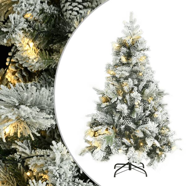 vidaXL &Aacute;rbol de Navidad con nieve, luces LED y pi&ntilde;as PVC y PE 150 cm