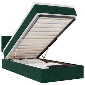 vidaXL Cama otomana con colch&oacute;n y LED terciopelo verde oscuro 90x200cm