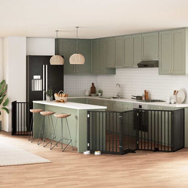 vidaXL Puerta de perros plegable 10 paneles madera &aacute;lamo negra 800 cm