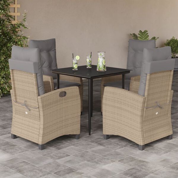 vidaXL Set comedor de jard&iacute;n 5 pzas con cojines rat&aacute;n sint&eacute;tico beige