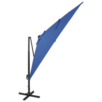vidaXL Sombrilla voladiza con poste y luces LED azul celeste 300 cm