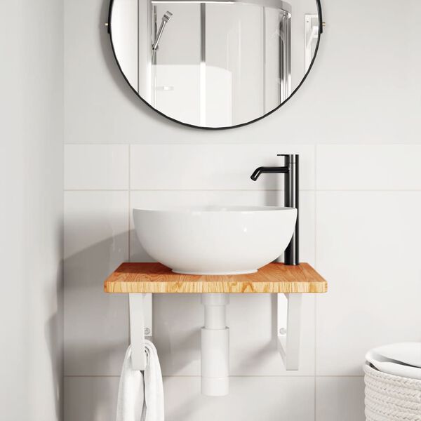 vidaXL Estante de lavabo de pared de acero y madera maciza de roble