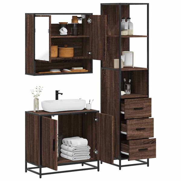 vidaXL Set de muebles baño 3 pzas madera contrachapada roble marrón