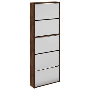 vidaXL Zapatero y espejo 5 niveles roble marr&oacute;n 63x17x169,5 cm