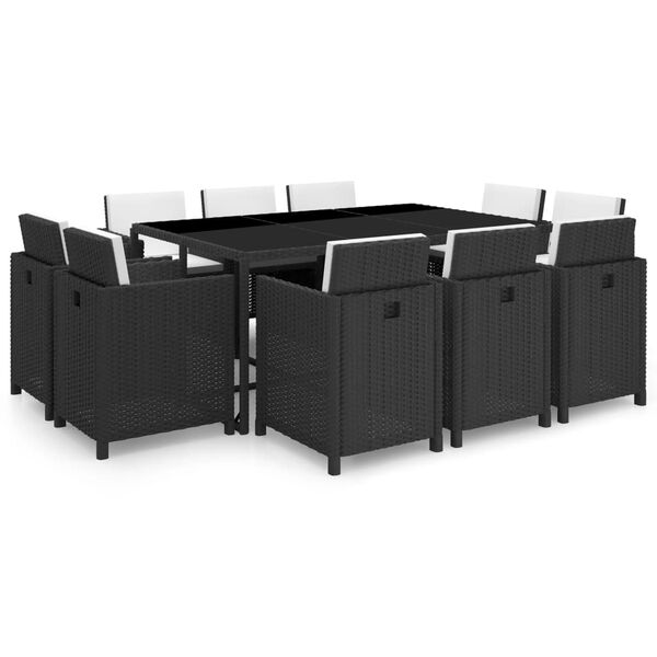 vidaXL Set comedor de jardín 11 piezas y cojines ratán sintético negro