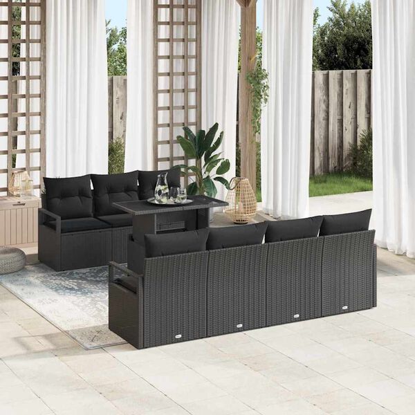 vidaXL Conjunto de sof&aacute; de jard&iacute;n 8 pcs Negro rat&aacute;n sint&eacute;tico