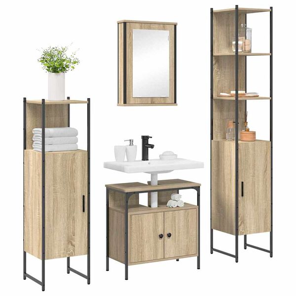 vidaXL Juego de muebles de ba&ntilde;o con estante 4 pcs Roble Sonoma