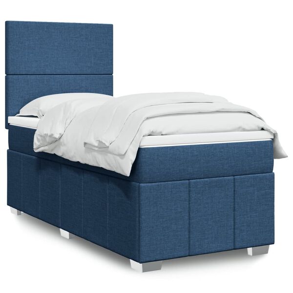 vidaXL Cama box spring con colch&oacute;n tela azul 90x200 cm