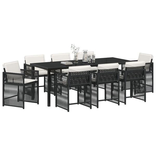 vidaXL Conjunto de Comedor de Jard&iacute;n 9 pcs Negro rat&aacute;n sint&eacute;tico