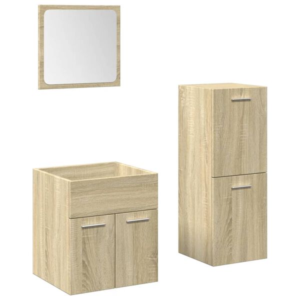vidaXL Set de muebles de ba&ntilde;o 3 pzas madera contrachapada roble Sonoma