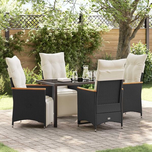 vidaXL Conjunto de Comedor de Jard&iacute;n 5 pcs Negro rat&aacute;n sint&eacute;tico