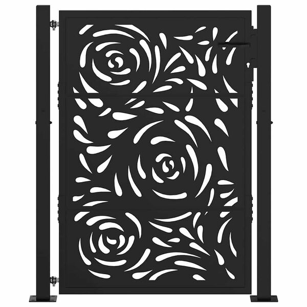 vidaXL Puerta de jardín negra 100x125 cm acero diseño llama