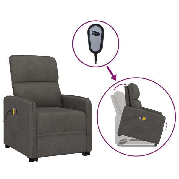 vidaXL Sill&oacute;n de masaje elevable de tela microfibra gris oscuro