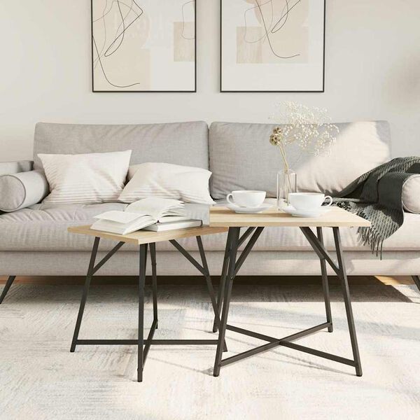 vidaXL Conjunto de mesas auxiliares 2 pcs Roble Sonoma y Negro