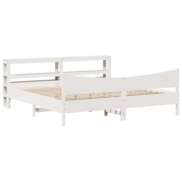 vidaXL Estructura cama cabecero madera maciza pino blanco 180x200 cm