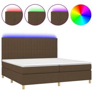 vidaXL Cama box spring colch&oacute;n luces LED tela marr&oacute;n oscuro 200x200 cm