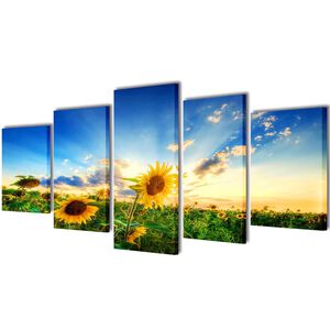 vidaXL Set decorativo de lienzos para la pared modelo girasoles, 200 x 100 cm