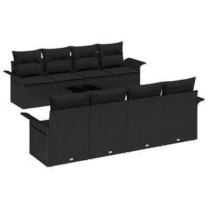 vidaXL Conjunto de sof&aacute; de jard&iacute;n 9 uds. 8-N&uacute;mero de plazas Negro