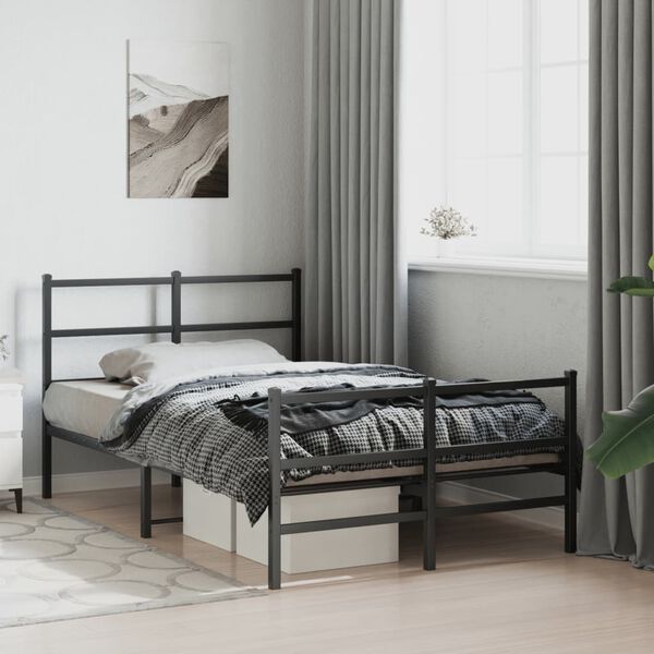 vidaXL Estructura cama sin colch&oacute;n con estribo metal negro 120x190 cm