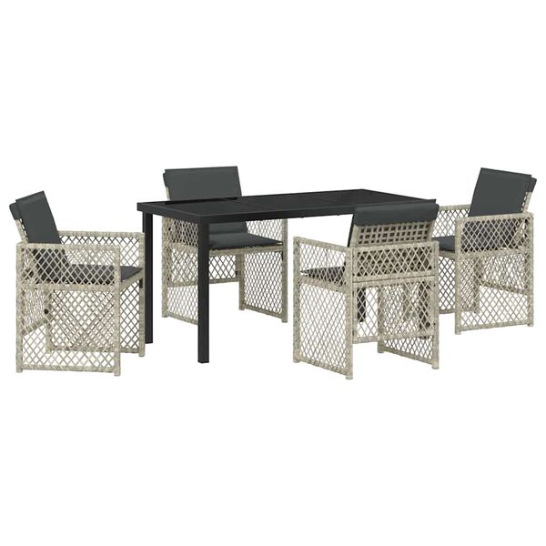 vidaXL Conjunto de Comedor de Jard&iacute;n 5 pcs Gris Claro rat&aacute;n sint&eacute;tico