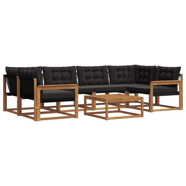 vidaXL Conjunto de sof&aacute;s de exterior con coj&iacute;n 7 pcs Natural y negro