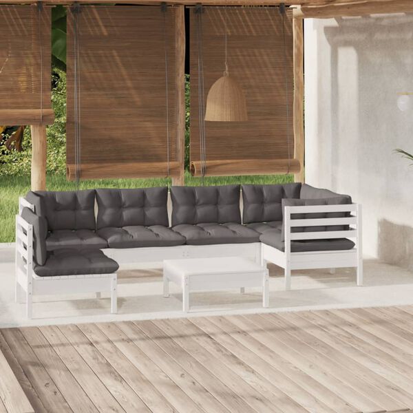 vidaXL Muebles de jardín 7 pzas con cojines blanco madera de pino