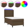 vidaXL Cama box spring colch&oacute;n y luces LED tela marr&oacute;n oscuro 90x190cm