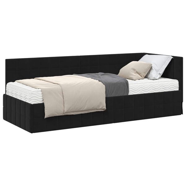 vidaXL Estructura de Cama Esquina con Colch&oacute;n 2 pcs Negro Terciopelo