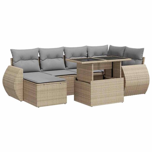 vidaXL Set sof&aacute;s de jard&iacute;n 7 piezas y cojines rat&aacute;n sint&eacute;tico beige
