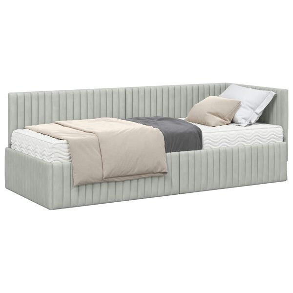 vidaXL Estructura de Cama Esquina con Colch&oacute;n 2 pcs Gris claro