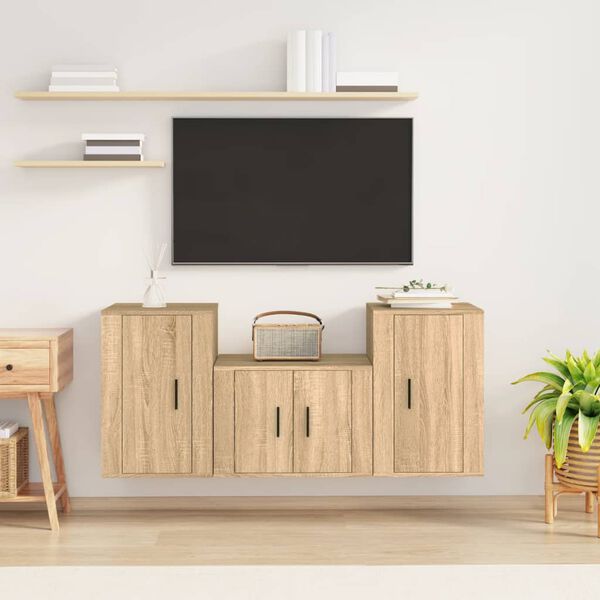 vidaXL Set de muebles para TV 3 pzas madera contrachapada roble sonoma