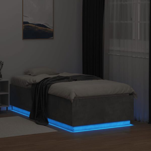 vidaXL Estructura cama con luces LED madera gris hormig&oacute;n 75x190 cm
