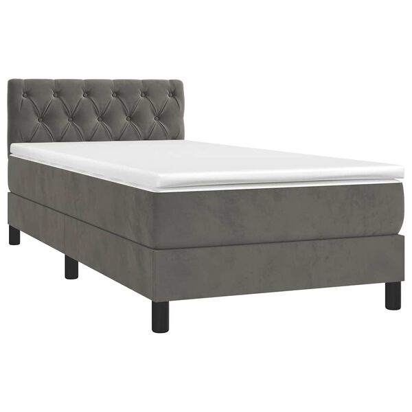 vidaXL Cama box spring colch&oacute;n y LED terciopelo gris oscuro 80x200 cm